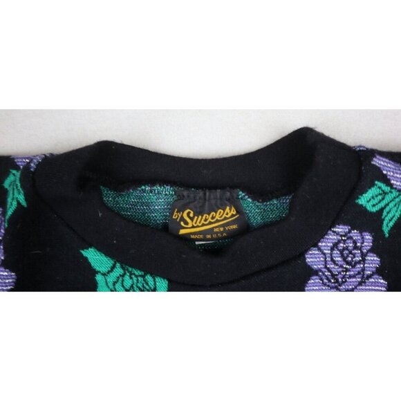 VINTAGE WOMEN'S BLACK PURPLE ROSE PRINT PULLOVER SWEATER - BY SUCCESS - ONE SIZE - Picture 3 of 5